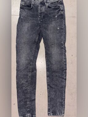 Washed Black Skinny Jeans Button Fly Distressed Denim Size 30x32 Slim Fit